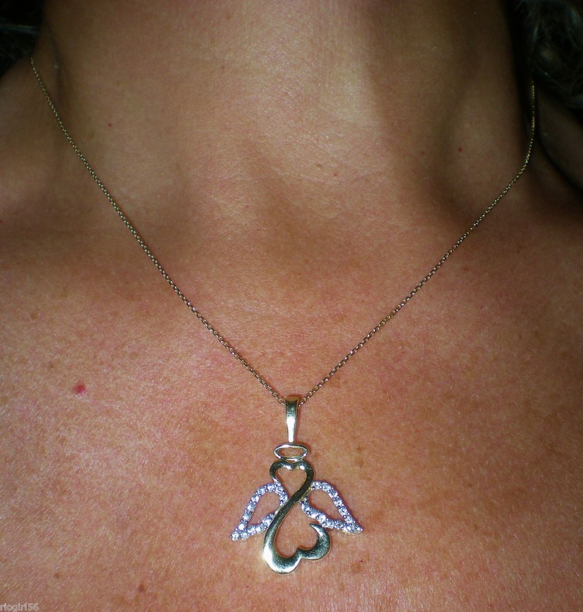 Kay Jewelers 14k YG Jane Seymour Open Heart Angel Diamond Necklace 1