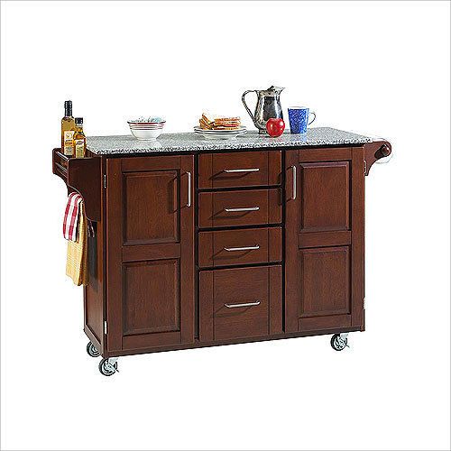 Kitchen Island Cart Cherry Cabinets Grey Granite Top