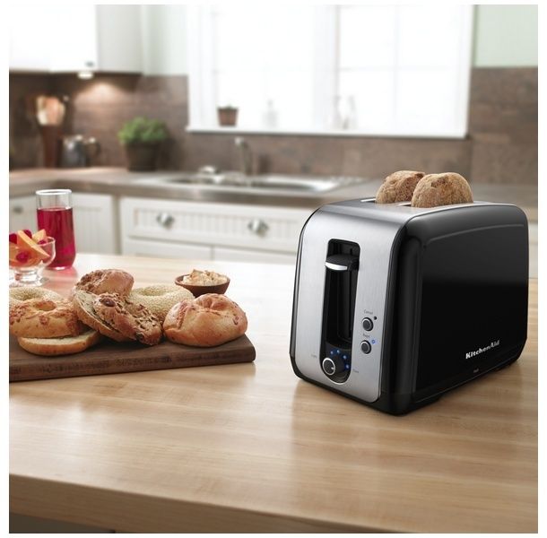 KitchenAid R KMT211OB Toaster Stainl Steel Black Bagel Button Wide