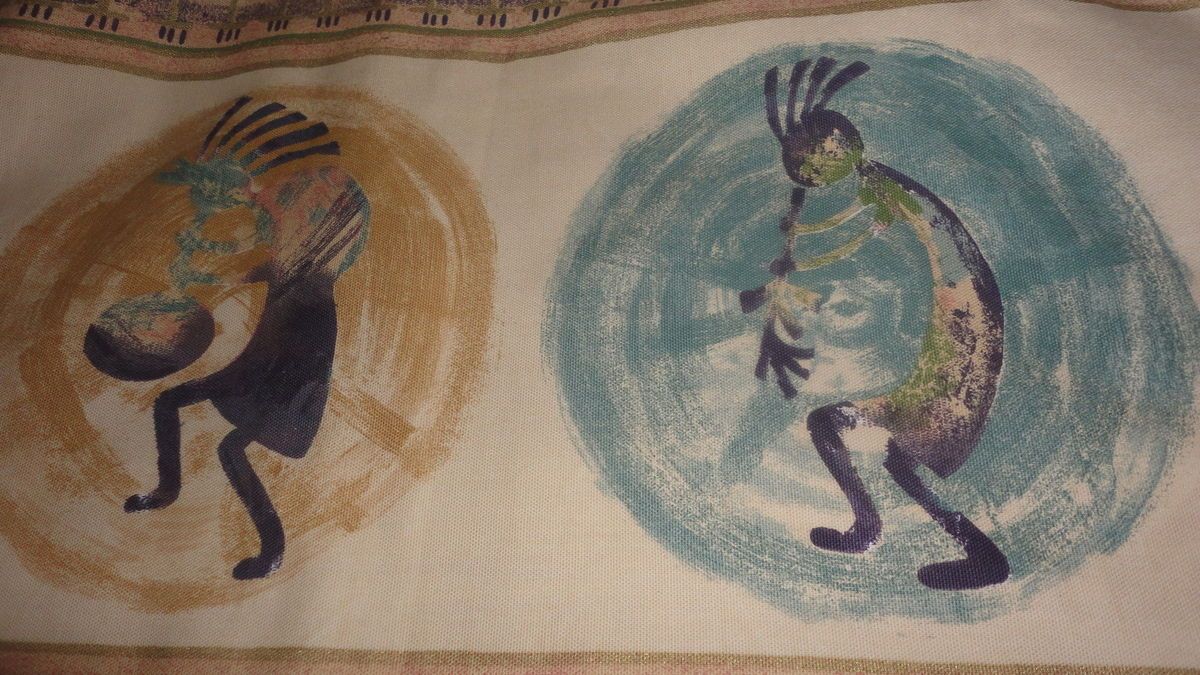 VOHANN KOKOPELLI SHOWER CURTAIN SOUTHWEST TEAL AMETHYST TERRA COTTA