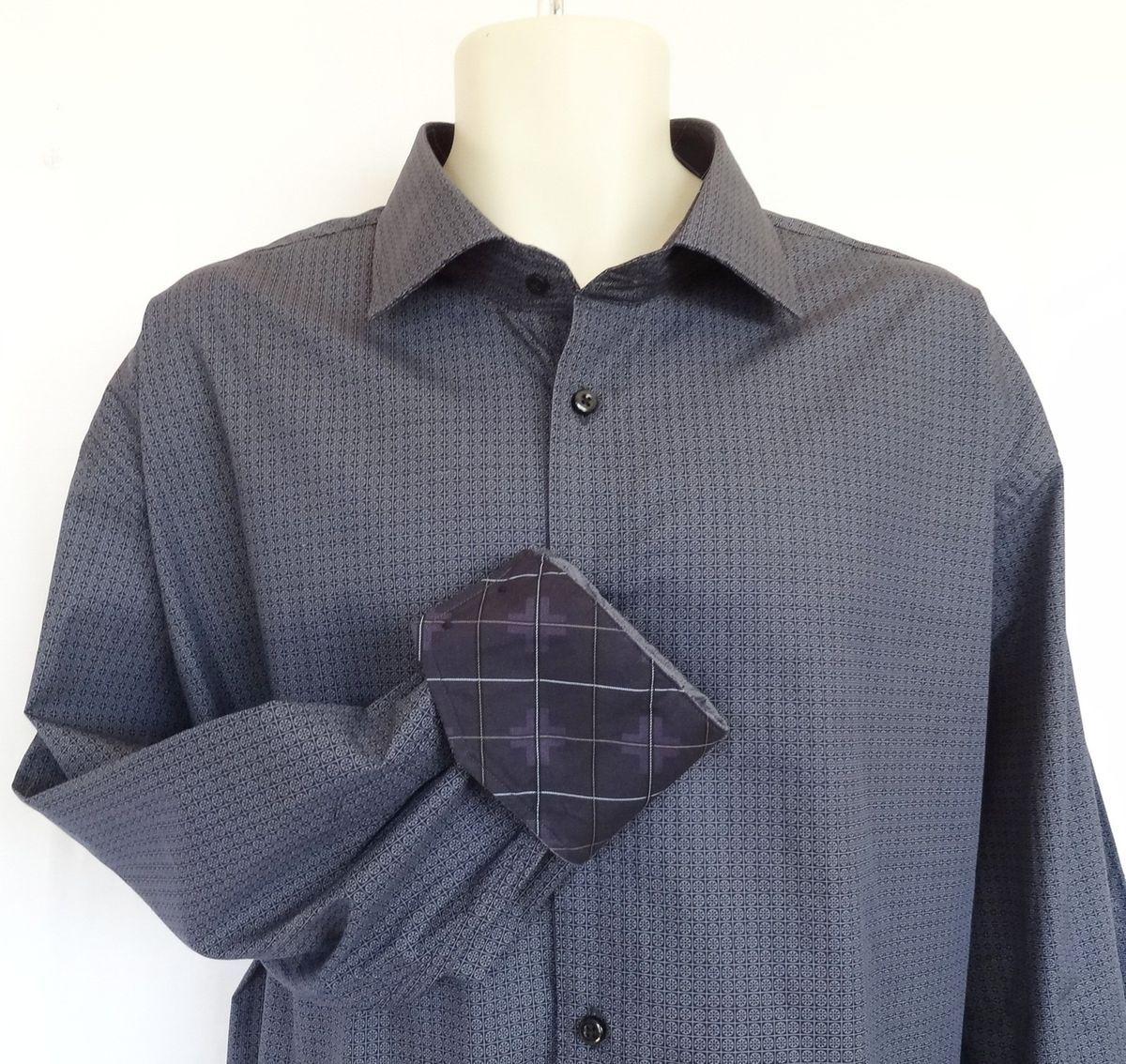  Dean Shirt Purple Circle Pattern Contrasting Cuff Collar Men L S 2XB