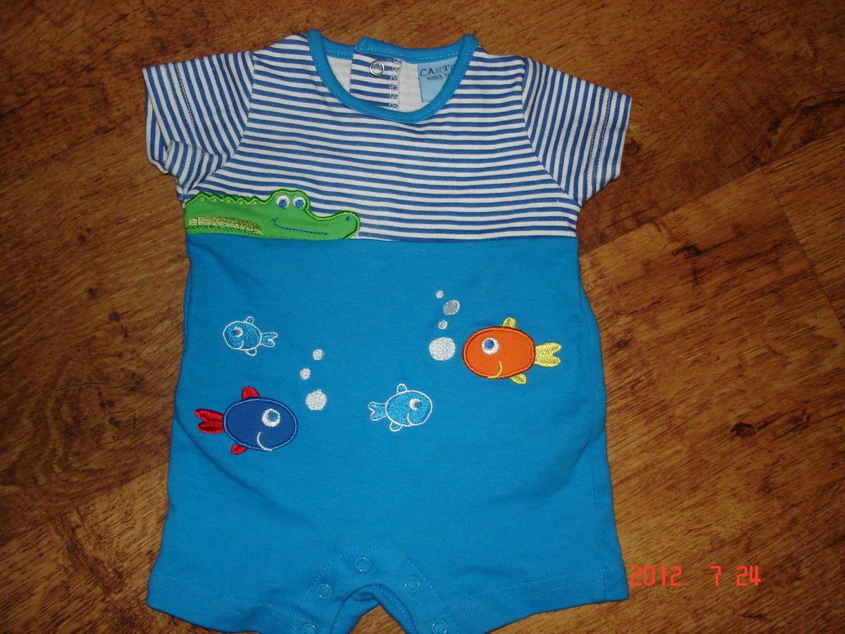 NWOT Carters Romper 0 3mos Blue White w Fish Gator