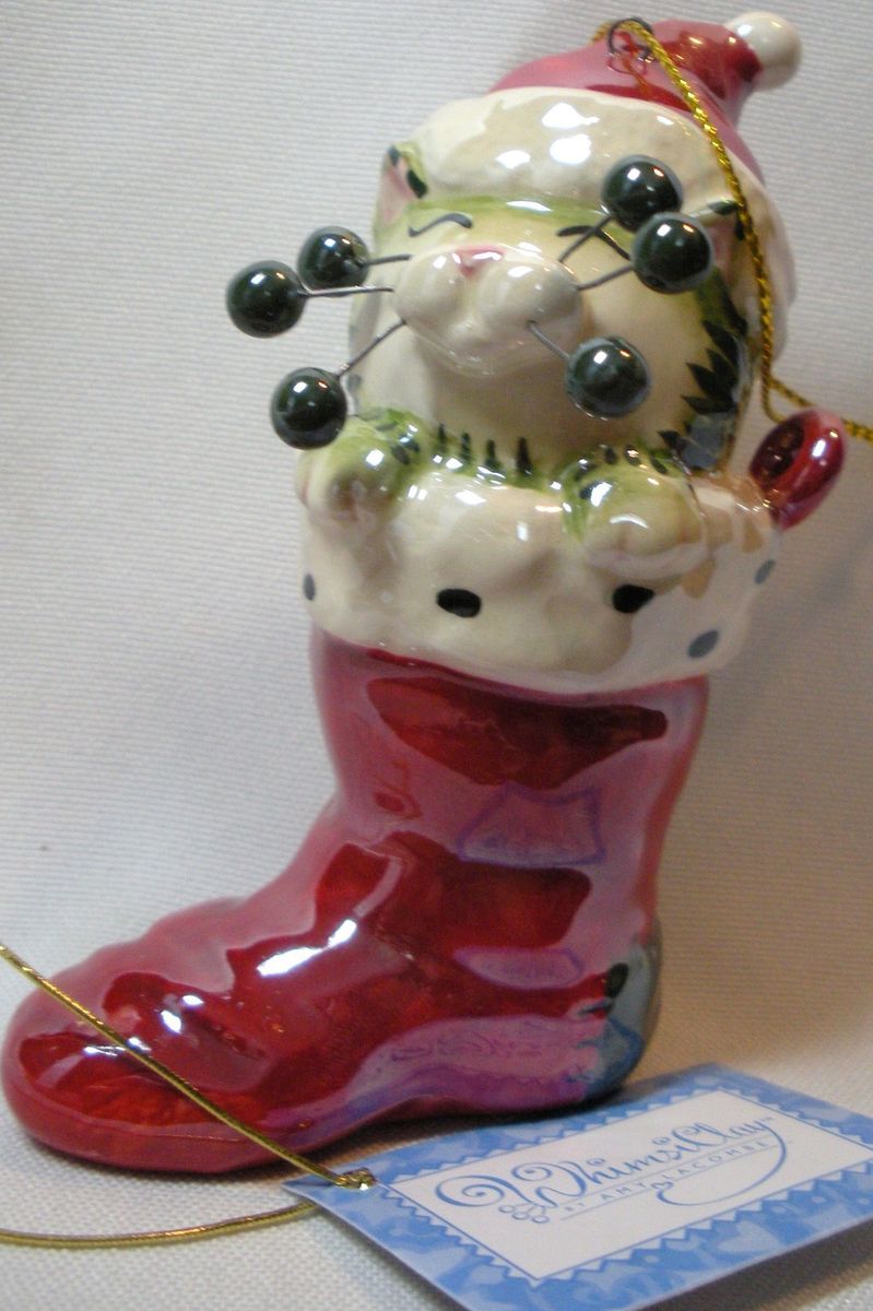 Whimsiclay Amy Lacombe Navidad Ornament Cat Figurine
