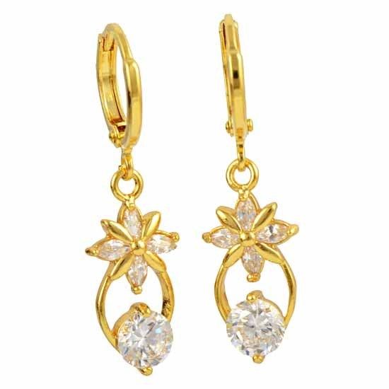 Charming 9K Solid Gold Filled CZ Ladies Dangle Earrings Z480