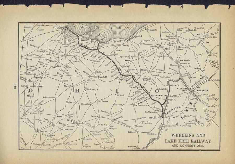 1896 Map of The Wheeling and Lake Erie Railway Genuine