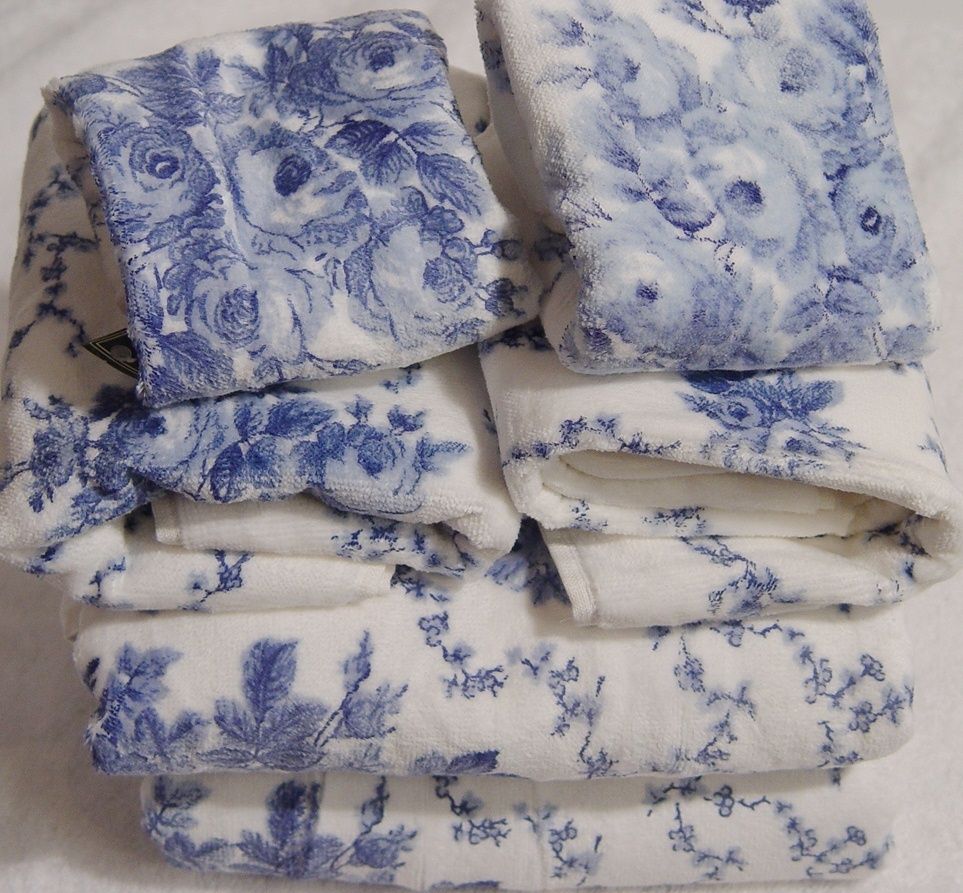 New Laura Ashley Sohpia Blue Rose Bath Towel Sets 6pc