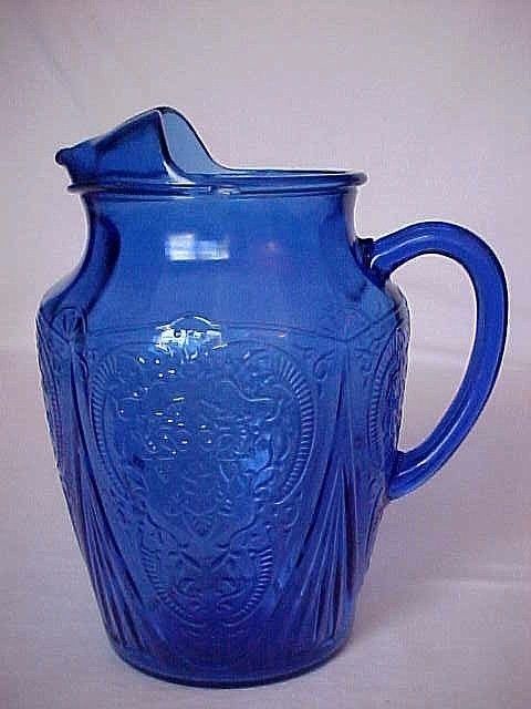 Cobalt Blue Royal Lace Large Pitcher w Ice Lip 96 oz as Is