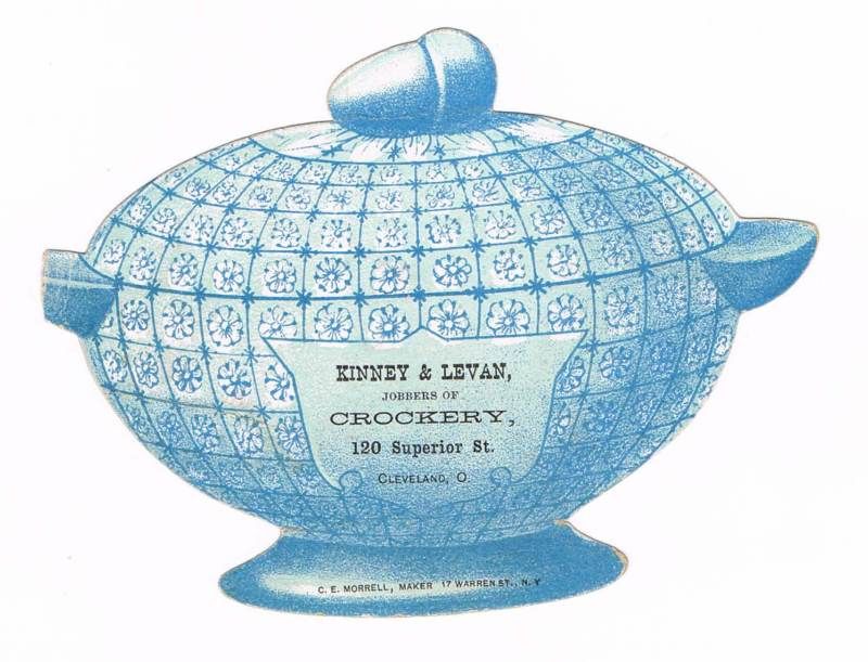 Kinney Levan Cleveland Die Cut Blue Pottery Crock Trade Card