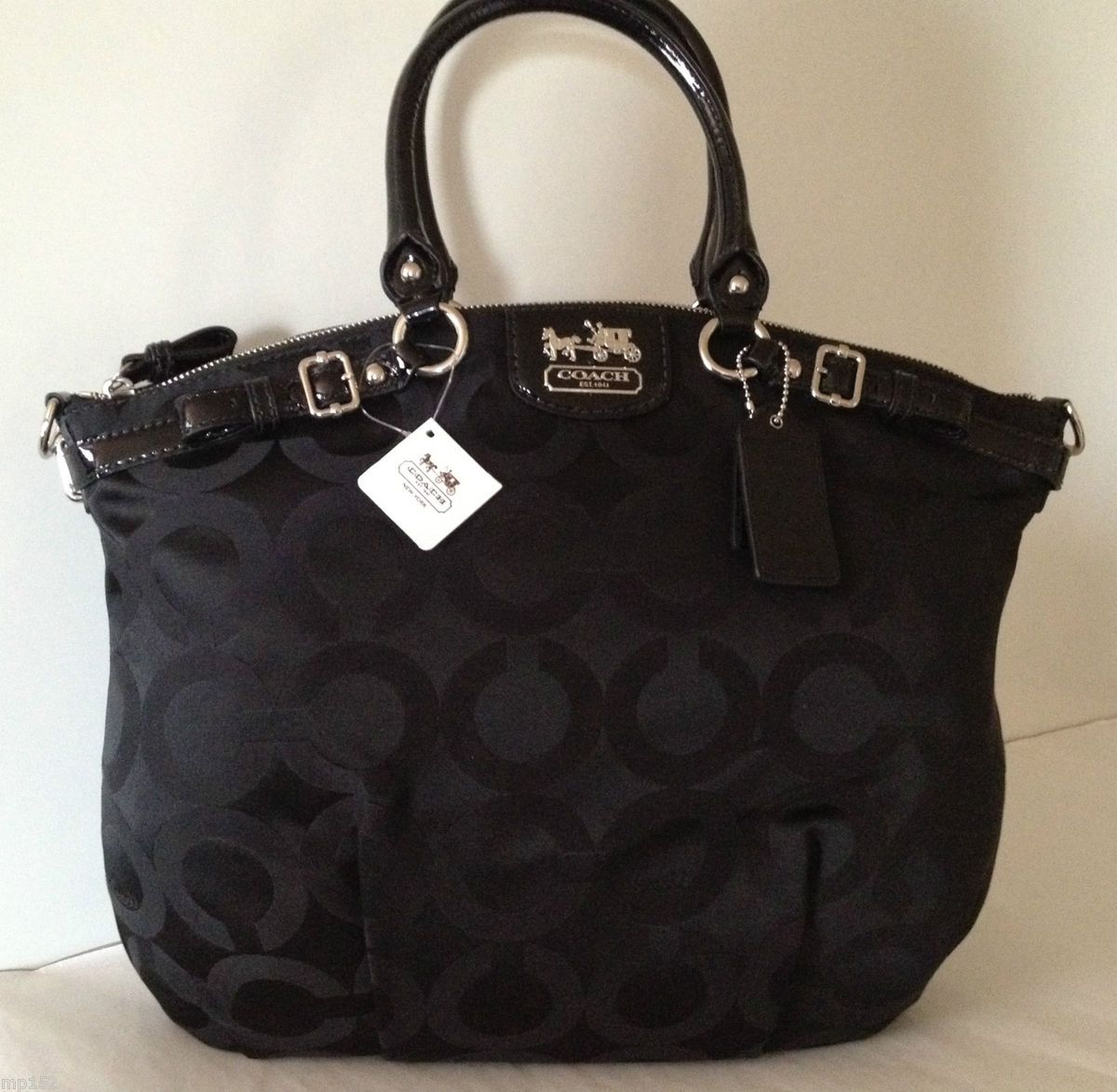 NEW COACH Madison Op Art Sateen LINDSEY BLACK 18649 Satchel Tote Purse