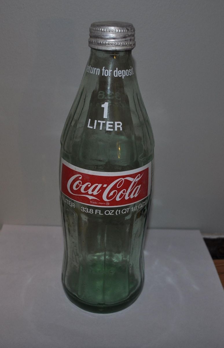 Vintage Green Glass 1 Liter Coca Cola Bottle 33 8 oz Coke Bottle RARE