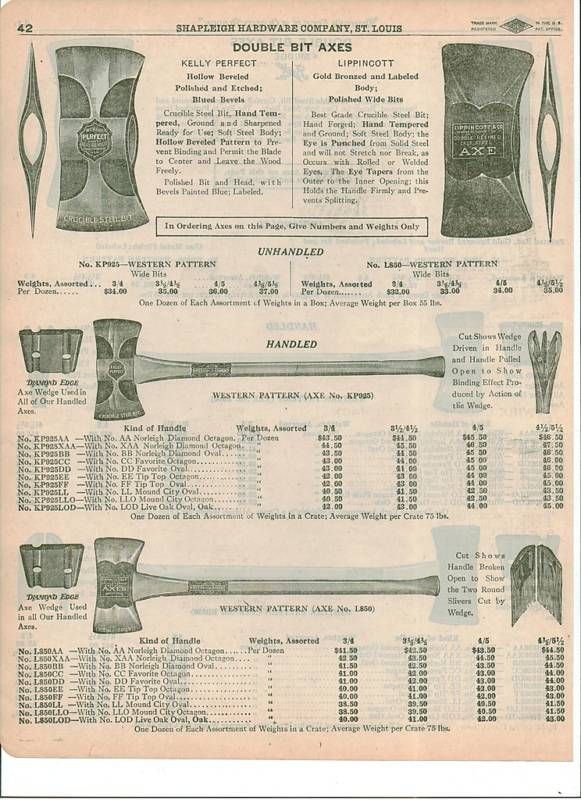 1923 Kelly Perfect Lippincott Double Bit AX Axes Ad