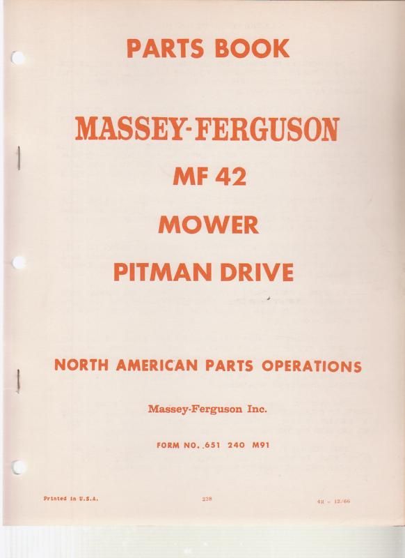 Massey Ferguson MF 42 Mower Pitman Drive Parts Manual