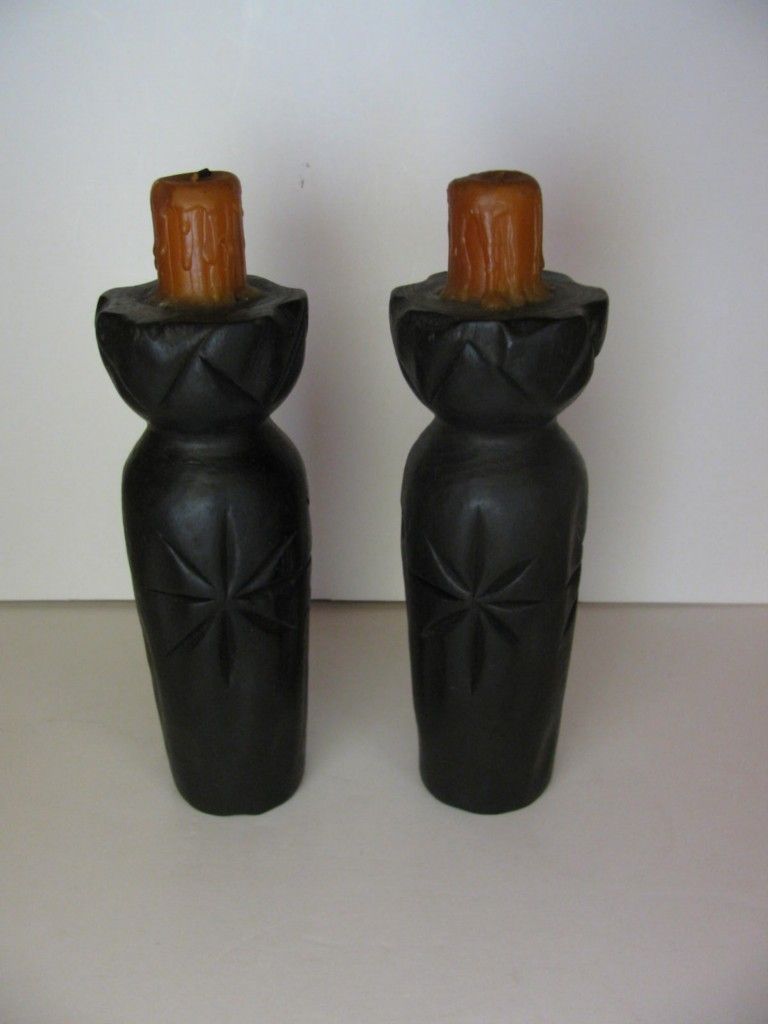 Mid Century Brutal Lobeco Spain Carved Tiki Candlestick