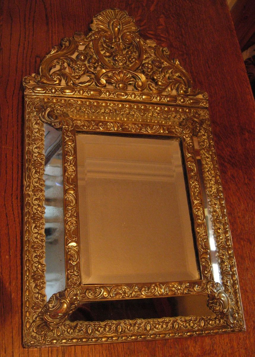 Antique 19th C Louis XIII Style Repousse Cushion Mirror