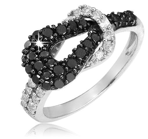 60ct Black White Diamond Sterling Silver Love Knot Ring