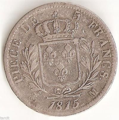 Louis XVIII 5 Francs Buste Habillé 1815 M Toulouse