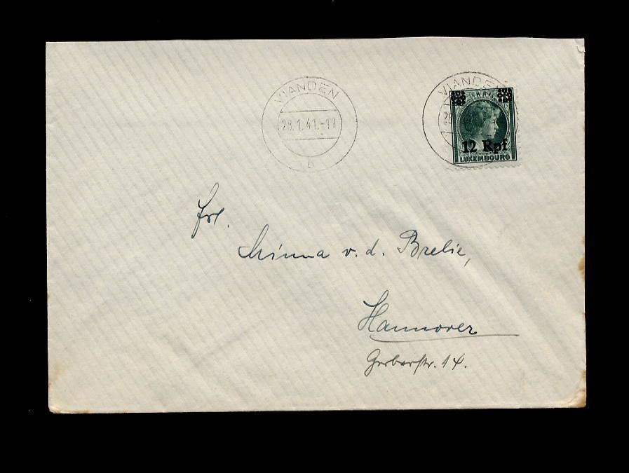 Luxemburg WW2 German Occupation 1941 Cover 12 RP Solo