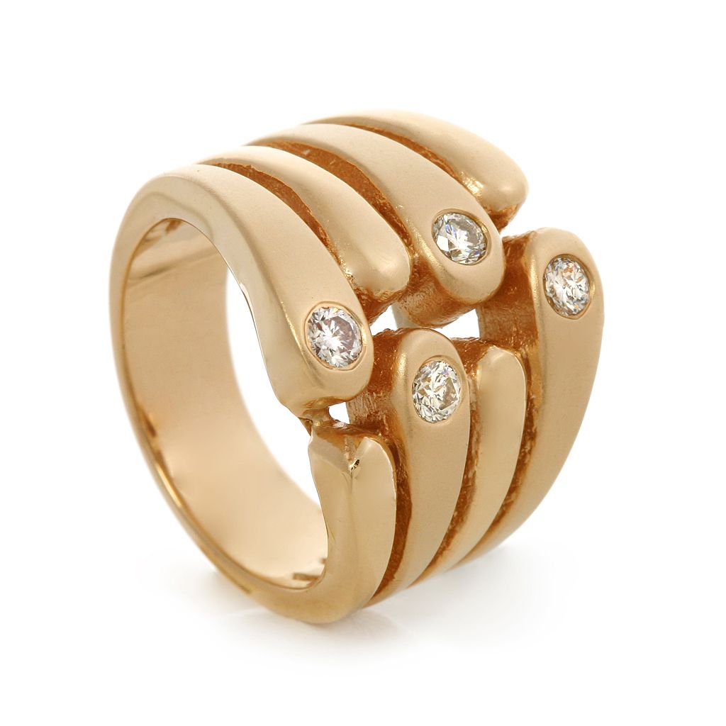 Matt High Gloss 14k Yellow Gold Diamond Designer Ring
