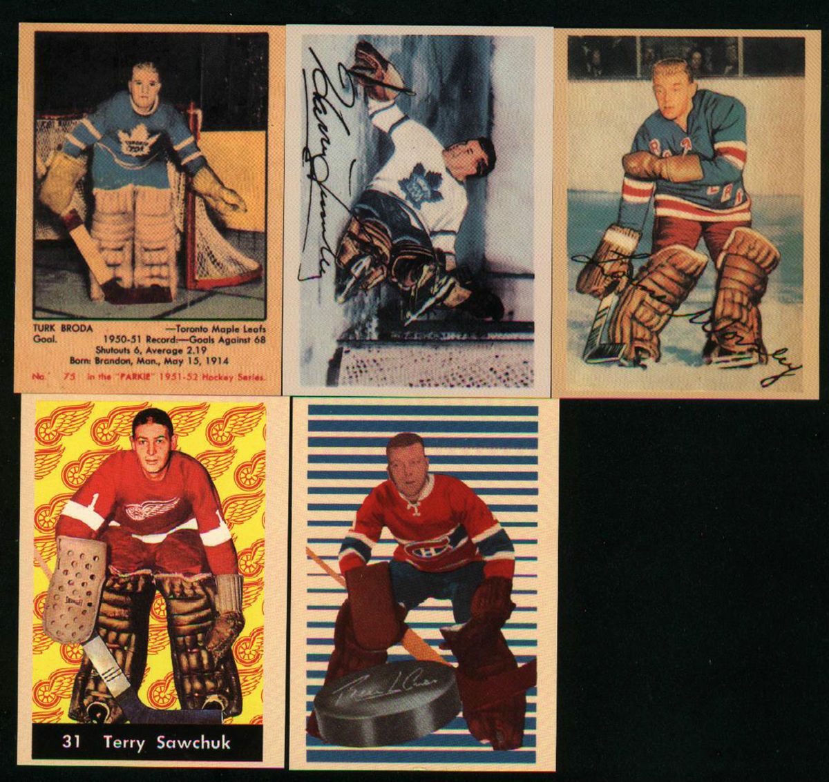 Parkhurst Reprints 5 Card Lot Worsley X2 Sawchuk Lumley Broda