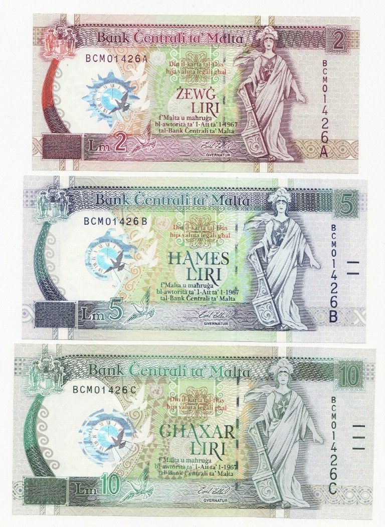 Malta Millennium Set 2 5 10 Lira Matched Serial Gem UNC