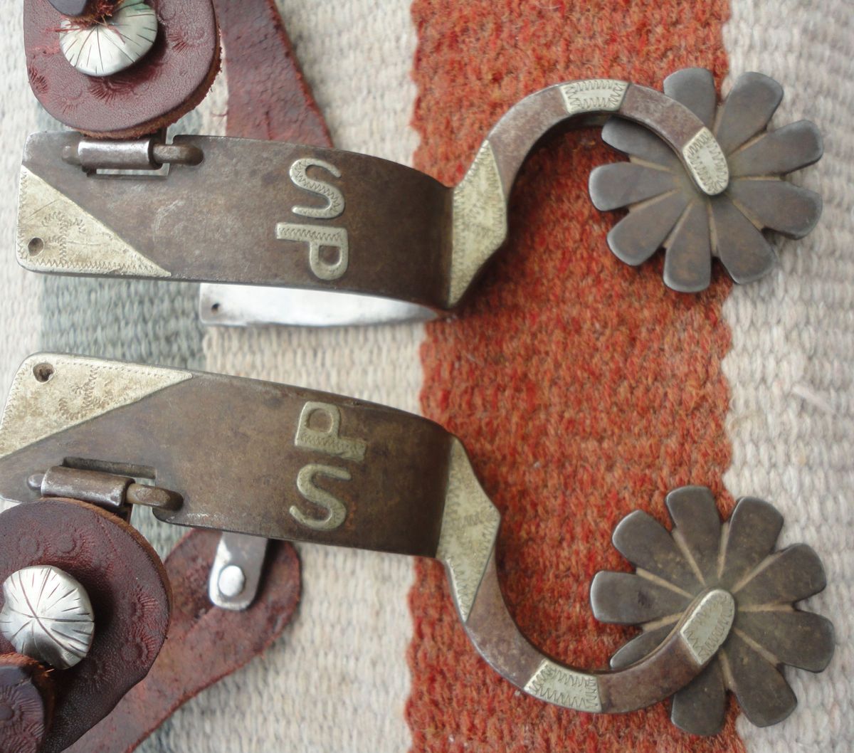 HANDMADE SILVER MNTD & MARKED COWBOY SPURS w BIG ROWELS & MARFA SHANKS