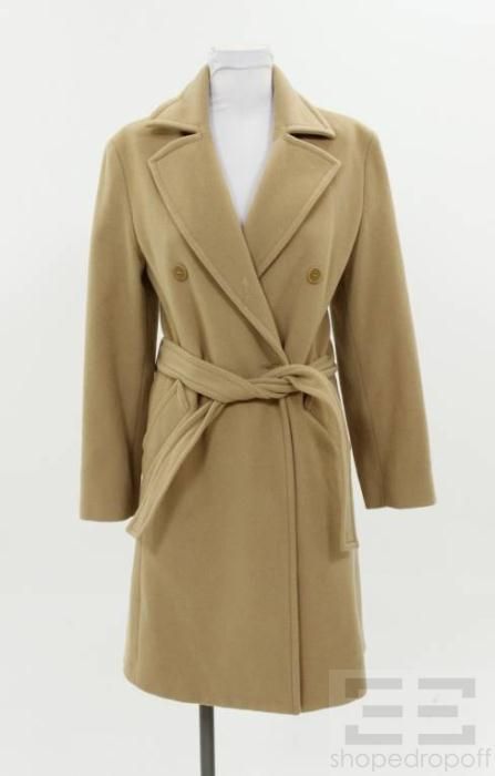 Sisley Light Tan Wool Button Front Belted Coat Size XS