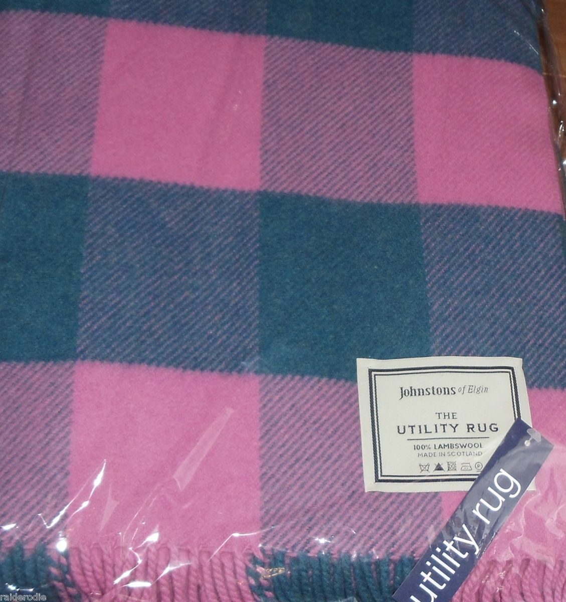 Johnstons of Elgin Lambswool Throw Blanket Pink Blue Check Pattern