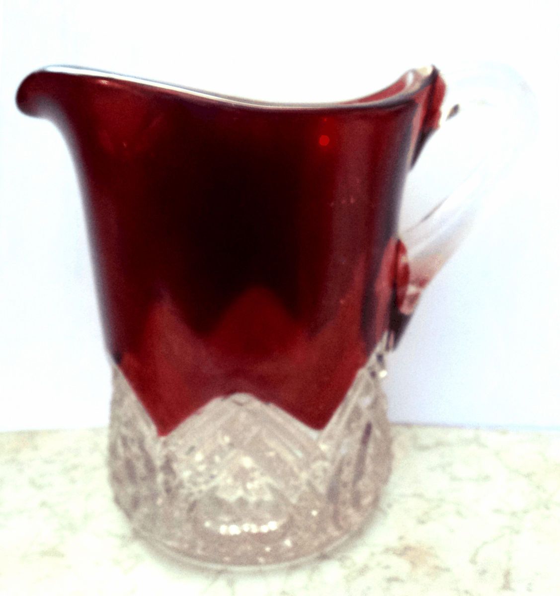 McKee Glass Ruby Red Flash Heart Band Souvenir Pitcher Circa 1897