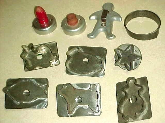 VTG COOKIE BISCUIT CUTTERS TIN METAL RARE CHICKEN DOG FISH STAR GIRL G