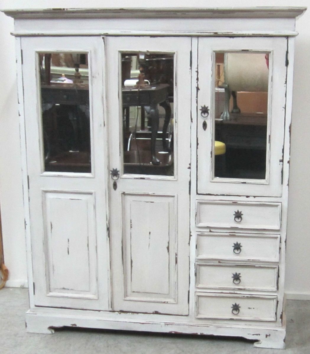 Armoire Closet Wardrobe Cabinet Cupboard Distressed Child Mirror