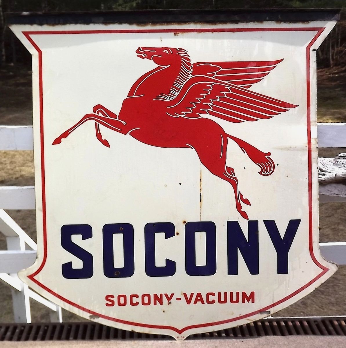 Old Mobil Gas Socony Vacuum Porcelain Sign Pegasus Oil 1934