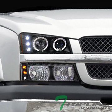 BLK DRL LED DUAL HALO RIMS PROJECTOR HEAD LIGHTS LAMPS 2003 2006 CHEVY