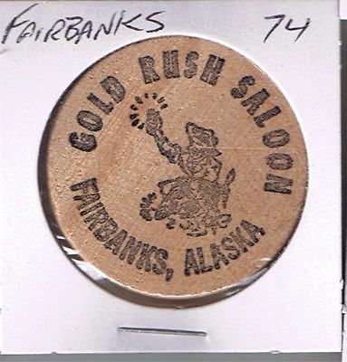 Alaska Wooden Token   FAIRBANKS   Gold Rush Saloon   buffalo