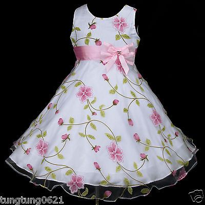 p006 d11 Flower White Party Girls Dress SZ 2,3,4,5 12y