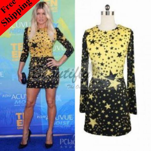 Stars Printed Spandex Mid length Cocktail Ball Evening Dresses