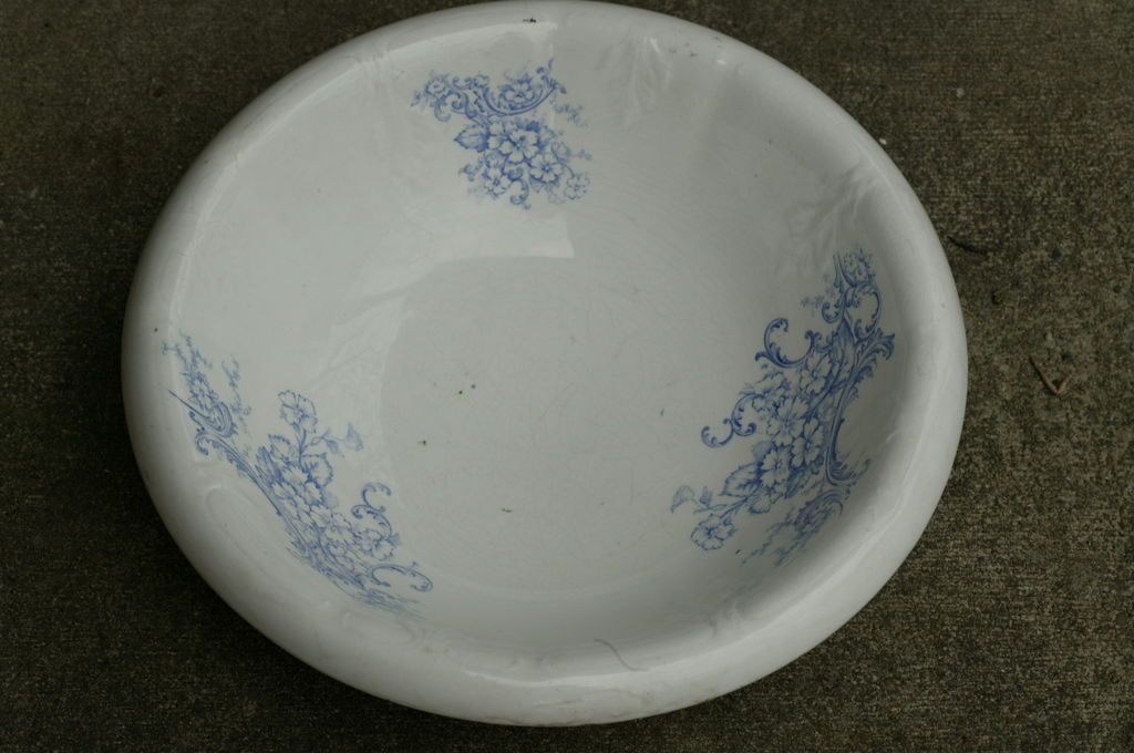 White American Ironstone 16 Wide Blue & White Embossed Wash Basin