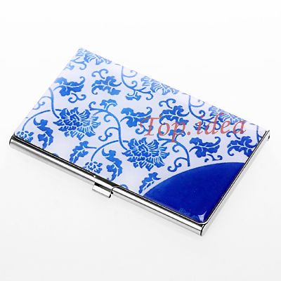 BLUE AND WHT PORCELAIN FLOWER LEAF GLUE SILVER BUSINESS CREDIT CARD