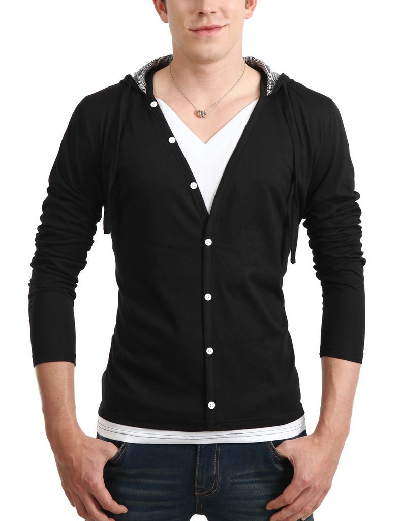 FB Mens Casual Vneck Layered Hoodies Sweatshirt (D068)