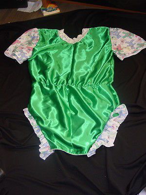 ADULT BABY/SISSY /NEW YEAR/SLEEPSUIT/ONESIE/ROMPER, GREEN SATIN TEDDY