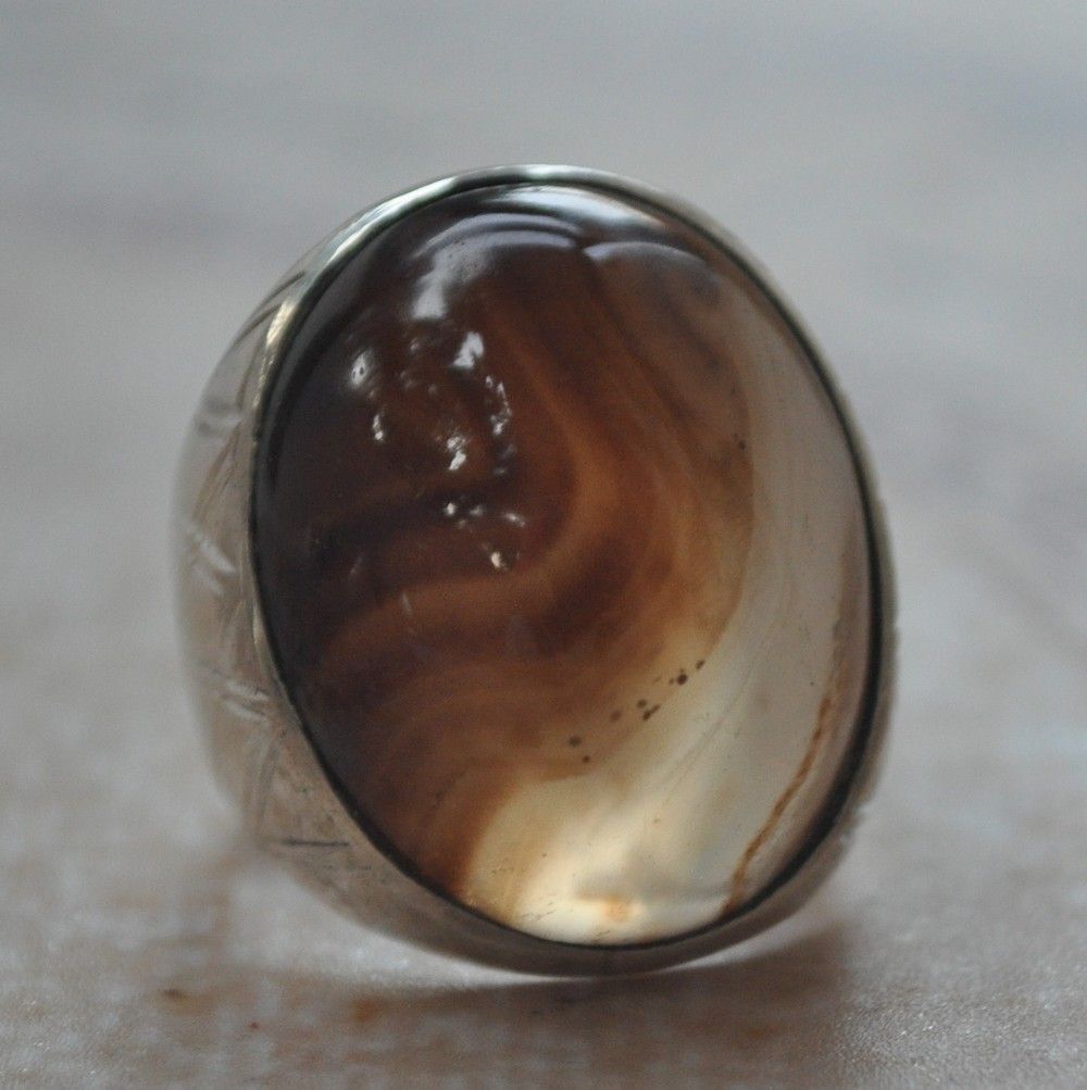 Silver agate aqiq aqeeq Men Ring Middle Eastern yemen ​yemeni