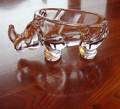 COFRAC ART VERRIER FRANCE CRYSTAL GLASS RHINOCEROS ASHTRAY OR