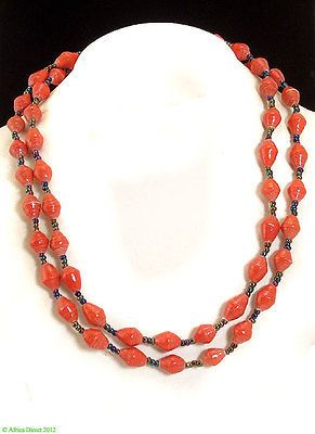African Paper Bead Necklace Uganda Red