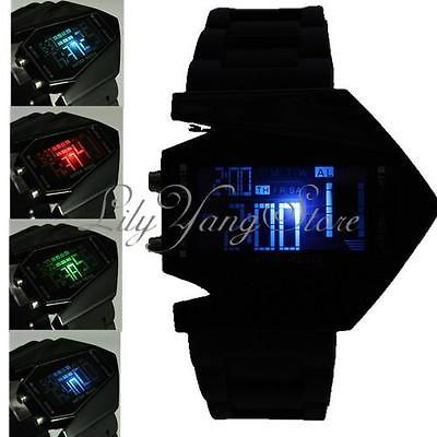 Men Airplane Black Silicon LED Aivator Pilot Quartz Military Sport