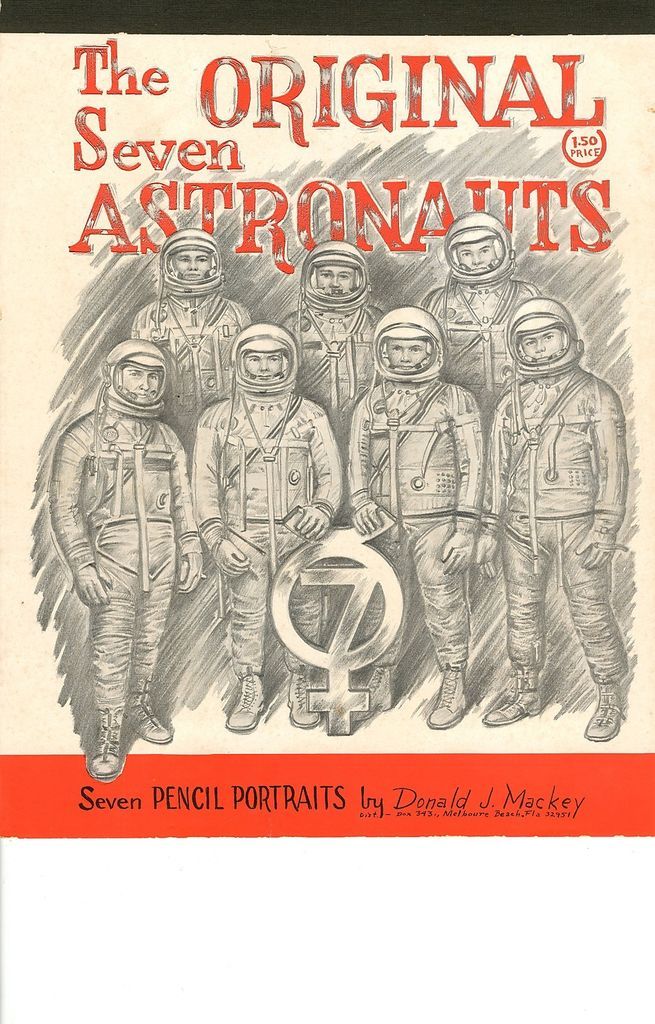 The Original seven 7 Astronauts pencil drawings Donald Mackey