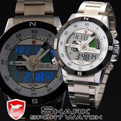 LCD DIGITAL DATE ALARM CHRONOGRAPH MEN SPORT WHITE DIAL QUARTZ WATCH