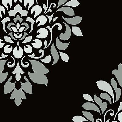 Wallpaper Designer Silver & Gray Large Block Print Damask on Black