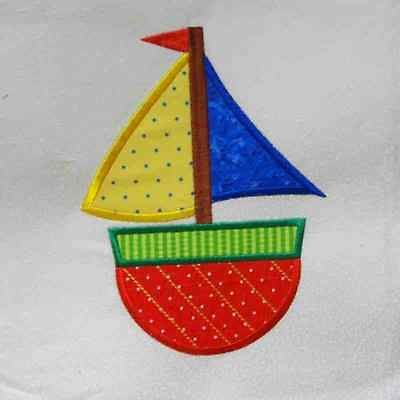 SHIPS AHOY Sail Boat Applique & Embroidered Quilt Block by Amy