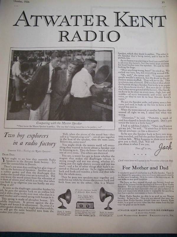 1926 Antique Atwater Kent Radio Model 35 Ad