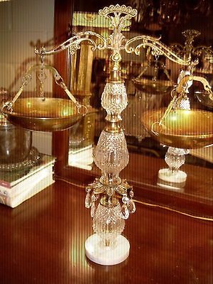 Glass Tall Decorative Law Justice Scale  Marble, Brass Crystal   Libra