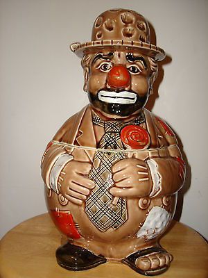 VINTAGE COOKIE JAR 12 CANISTER JAPAN CLOWN CIRCUS MAN TOES BISCUIT